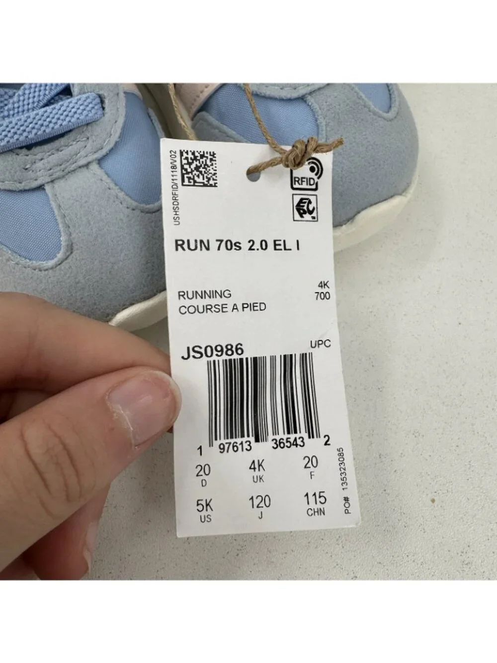 Adidas Infant Girl's Run 70s 2.0 Running Shoes Hook & Loop size 5K Light Blue